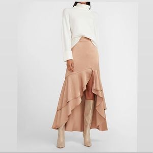 Express HIGH WAISTED SATIN HI-LO FLOUNCE SKIRT